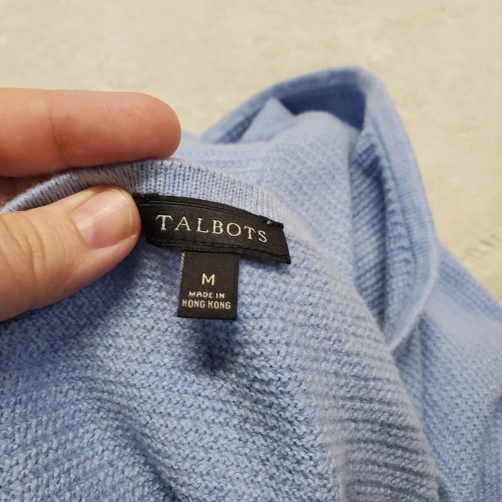 Talbots Blue Weave Knit Open‎ Drape Long Cardigan Medium Staple Classic Casual